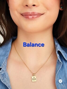 Stainless Steel Gold Libra Balance Pendant Necklace - Women Jewelry